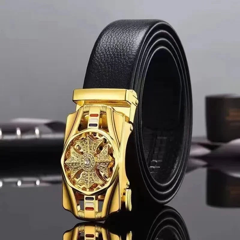 Mens Belt Material Metal Rotatable Buckle  Leather Belt High Quality Men Business Belt Golden Waist Buckle Rhinestone De