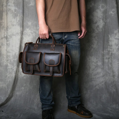 Crazy Horse Leather Retro Men's Horizontal Handbag Genuine Leather Niche Single Shoulder Cross Shoulder Large Capacity Briefcase