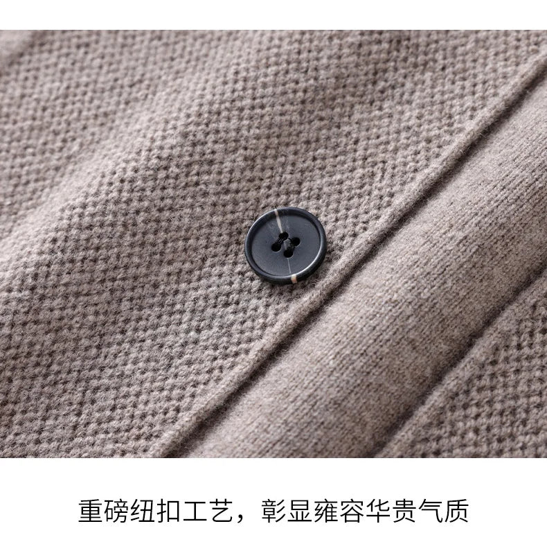 Autumn And Winter Pure Wool Cardigan Sweater Lapel Thick Knitted Coat Business Casual Coat
