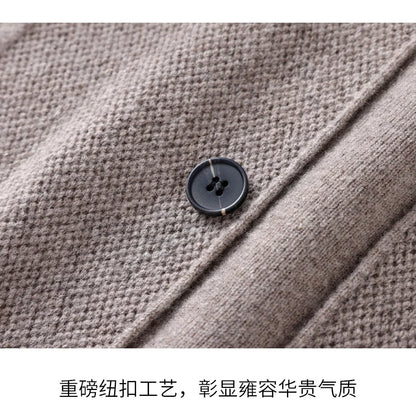 Autumn And Winter Pure Wool Cardigan Sweater Lapel Thick Knitted Coat Business Casual Coat