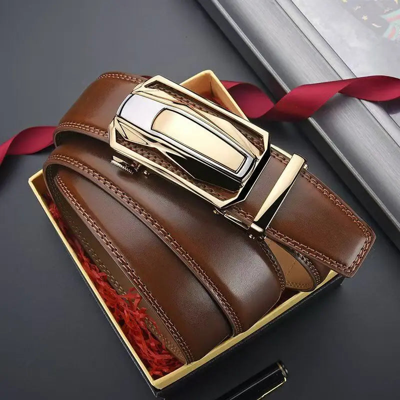 Genuine Leather Fashionable luxury men belt alloy automatic buckle business belt for men jeans decorative belt male