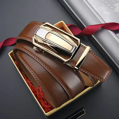 Genuine Leather Fashionable luxury men belt alloy automatic buckle business belt for men jeans decorative belt male