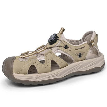 New Fashion Men's Sandals Handmade Summer Beach Shoes Male Breathable Leather Wading Aqua Shoes Outdoor Hollow Shoes Sandalias