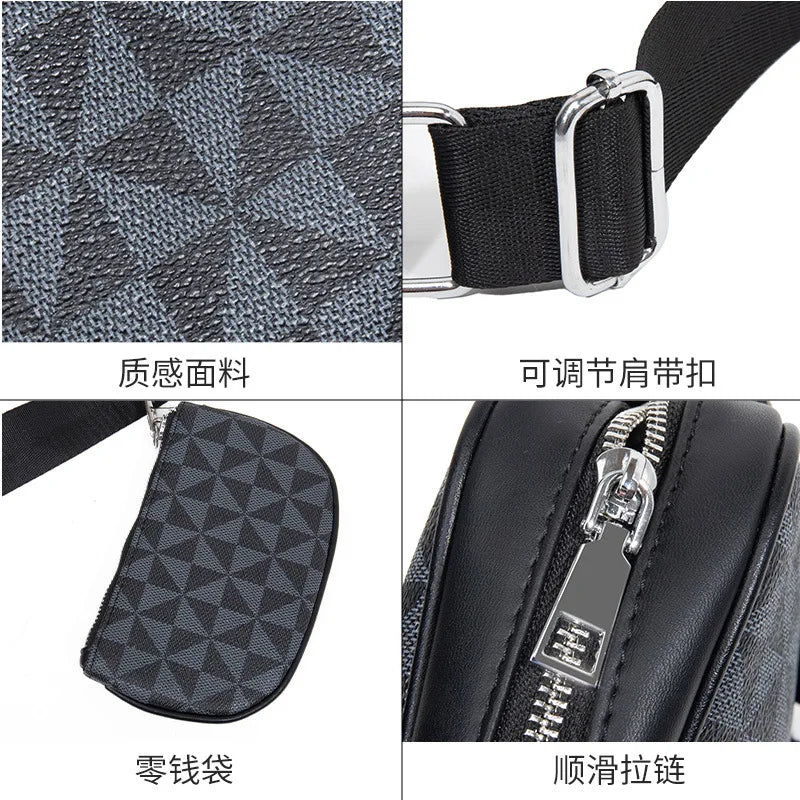 Fashion Crossbody Bag Men Three in One Design Men's Crossbody Bags Diamond Lattice Print Shoulder Messenger Bag Male Hanabag