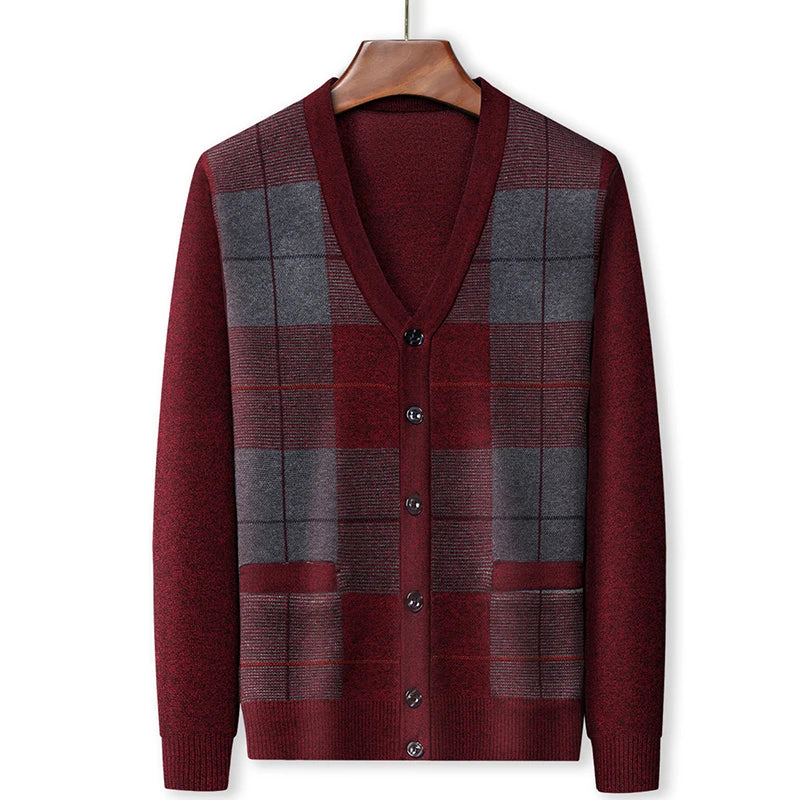 Dad's Sweater Cardigan Jacket Thickened Autumn and Winter Knitted Casual Thick Style Middle-aged and Elderly Men's Top