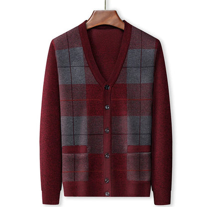 Dad's Sweater Cardigan Jacket Thickened Autumn and Winter Knitted Casual Thick Style Middle-aged and Elderly Men's Top