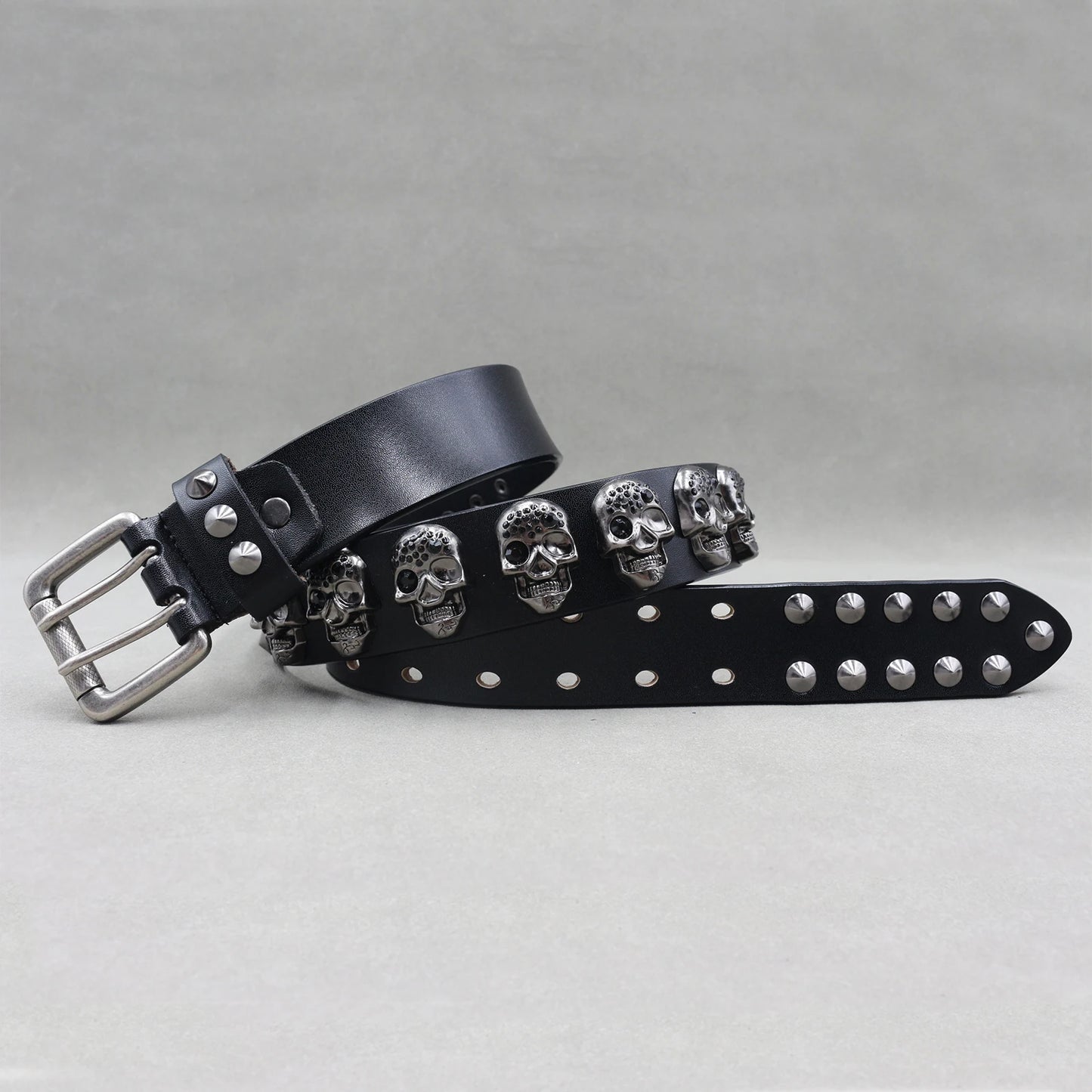 NEW Metal Rivet Cowboy Belt Genuine Leather Cowskin Men Belt Punk Rivet Jeans Belts For WOMEN Ceinture Homme Cinturones Hombre