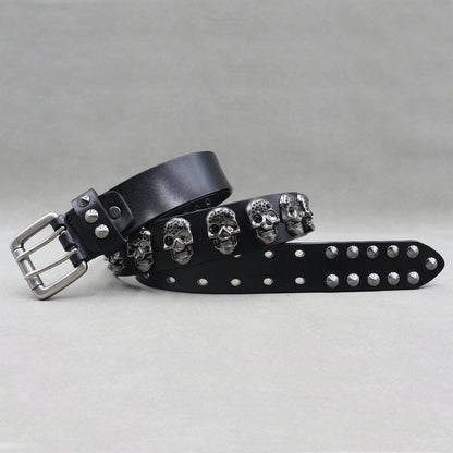 NEW Metal Rivet Cowboy Belt Genuine Leather Cowskin Men Belt Punk Rivet Jeans Belts For WOMEN Ceinture Homme Cinturones Hombre
