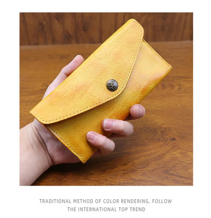 Genuine Leather Retro Men Handmade Wallet Handbag High Quality Phone Pocket Simple Card Bag Big Capacity Male Purses