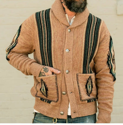 Vintage Long Sleeve Sweater Jacket Men Clothing Casual Jacquard Loose Autumn Winter Sweaters Warm Cardigan Coats Knitted Jumper