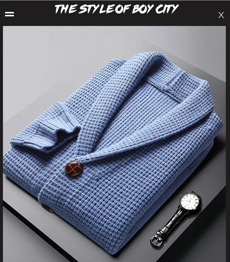 Men's Casual Knitted Open Cardigan Pockets Sweater Loose Korean Style V-Neck Autumn Fashion Light Maturity Spring Fall Outerwear