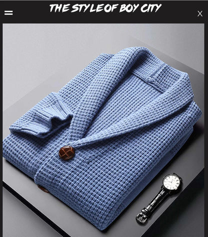 Men's Casual Knitted Open Cardigan Pockets Sweater Loose Korean Style V-Neck Autumn Fashion Light Maturity Spring Fall Outerwear