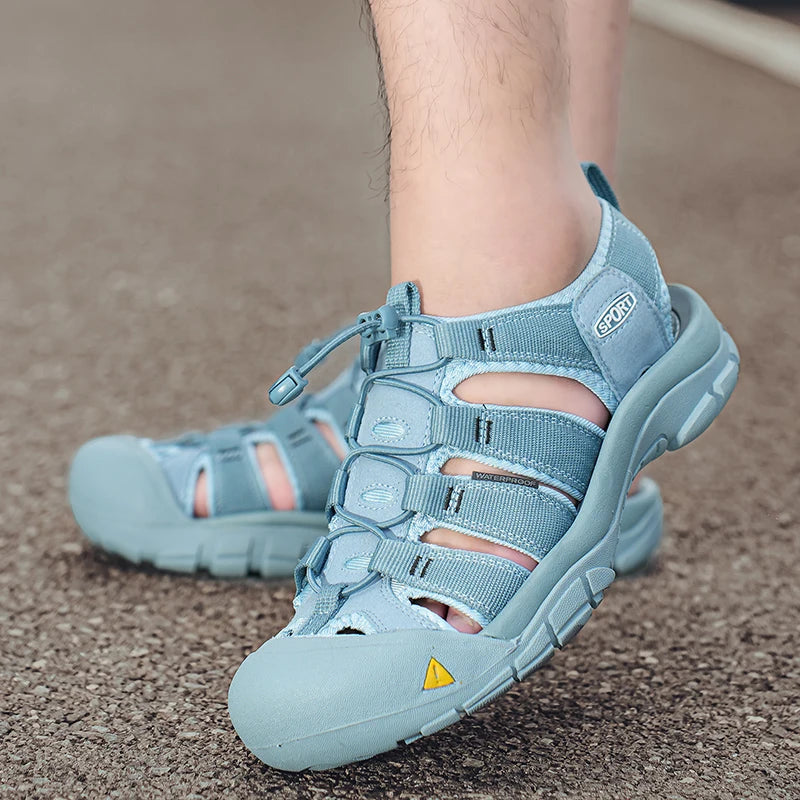 Outdoor Summer Men Sandals Leather Mens Casual Shoes Non-Slip Male Beach Shoes Anti-collision Toe Roman Flats Flip-flops 38-48