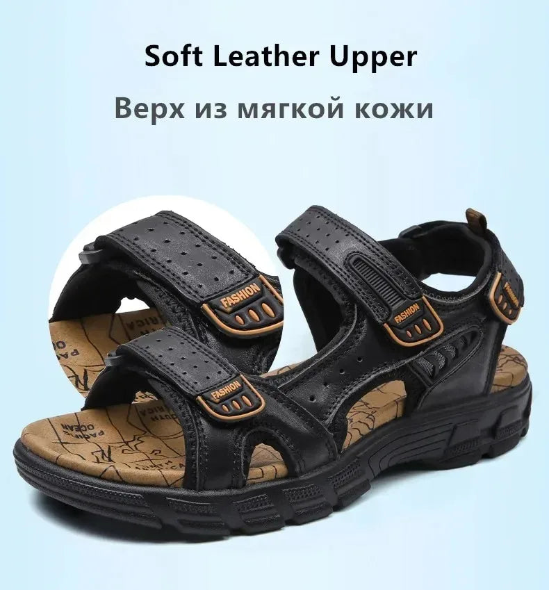 2025 New Genuine Leather Men's Sandals Summer Outdoor Non-slip Hiking Trekking Shoes for Men Beach Slippers Casual Sneakers