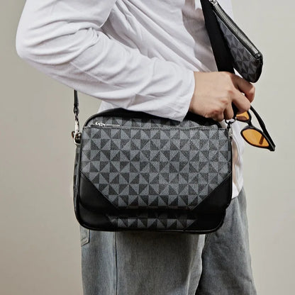 Fashion Crossbody Bag Men Three in One Design Men's Crossbody Bags Diamond Lattice Print Shoulder Messenger Bag Male Hanabag