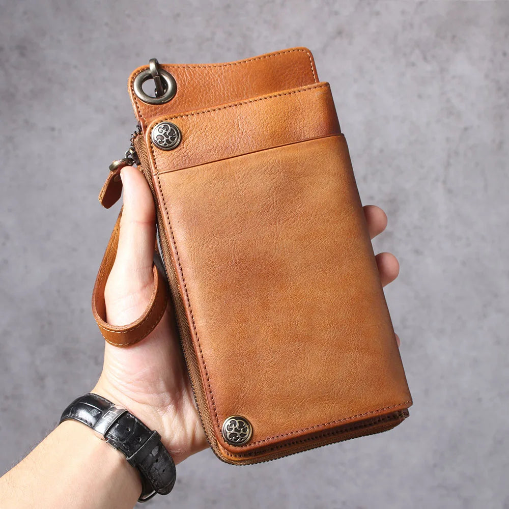 S.WORKER Full Grain Leather Long Wallet Men's Clutch Bag Genuine Leather Classic Purse Card Holder For Men