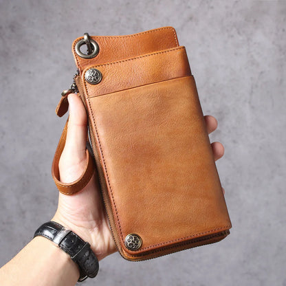 S.WORKER Full Grain Leather Long Wallet Men's Clutch Bag Genuine Leather Classic Purse Card Holder For Men