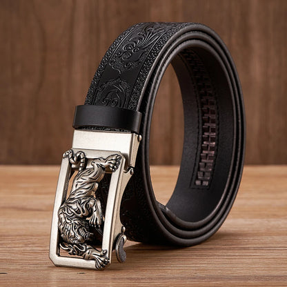 3.5cm Fashion Embossing Retro Male Belts for Men Business Split Leather Belt Dragon Pattern Automatic Buckle Strap