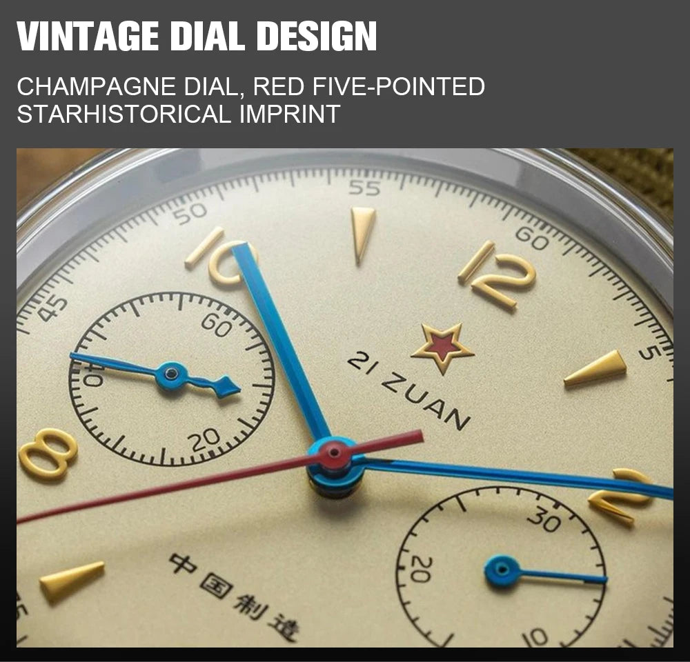 Red Star Retro 1963 Chronograph ST1901 Hand Winding Movement Air Force Pilots Aviation Sapphire Men Mechanical Watch Waterproof