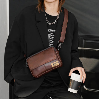 Vinatge Men's Crossbody Bag Soft PU Leather Shoulder Bag For Men Fashion Square Crossbody Messenger Bag Flap Zipper Satchels