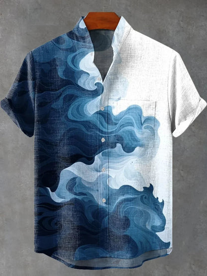 Men's Linen Short Sleeve Shirt 3D Octopus Print Floral Text Beach Party Sportswear High Quality Clothing