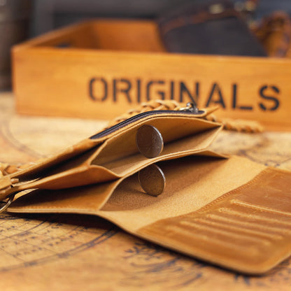 S.WORKER Vintage Crazy Horse Leather Wallet Handmade Men's Genuine Leather Long Wallet Pocket Purse Clutch Cash Card Holder
