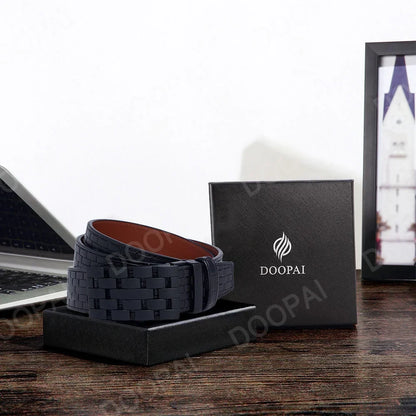 2023 Men Belt Metal Luxury Brand Automatic Buckle Plaid Genuine Leather Belts for Men Waist Strap Black Male