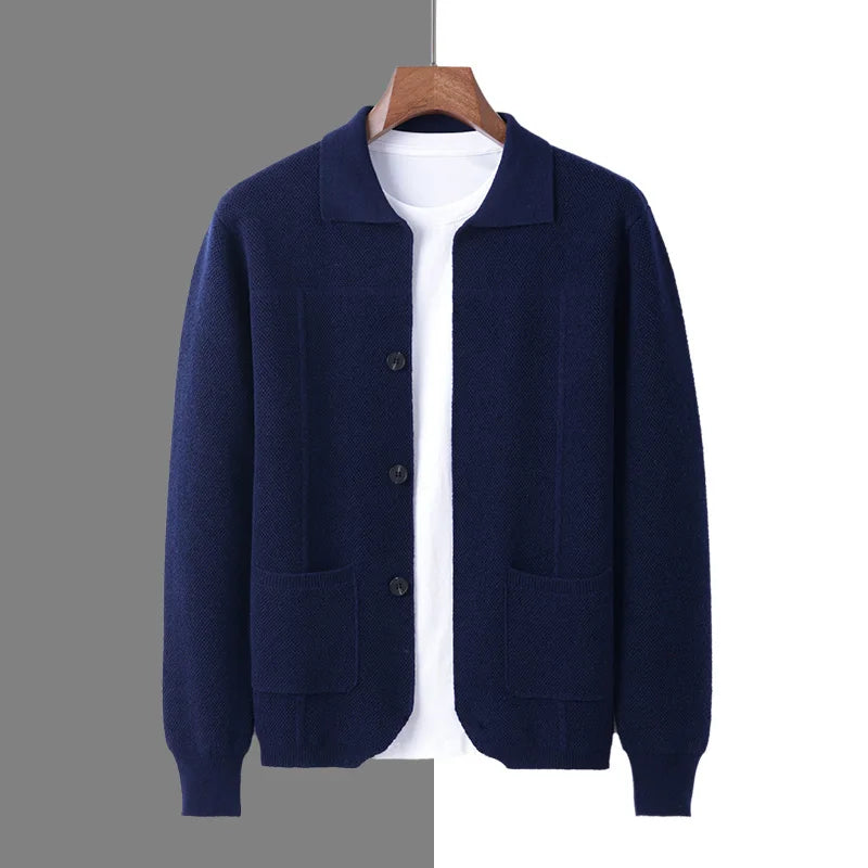 Autumn And Winter Pure Wool Cardigan Sweater Lapel Thick Knitted Coat Business Casual Coat