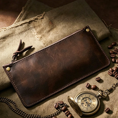 High Quality Genuine Leather Retro Men Wallet Handmade Handbag Phone Pocket Simple Card Bag Big Capacity Soft Male Purses