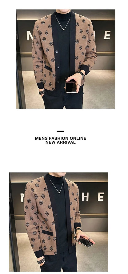 Brand Autumn Jacquard Knitted Cardigan Jackets Men Casual Business Sweater Coats Fashion Button Cardigans Men Clothing M-4XL