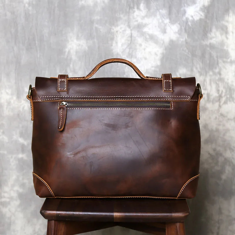 Retro Crazy Horse Leather Commuter Handbag Top Layer Cowhide Old Postman Bag British Style Leather Diagonal Shoulder Bag Male