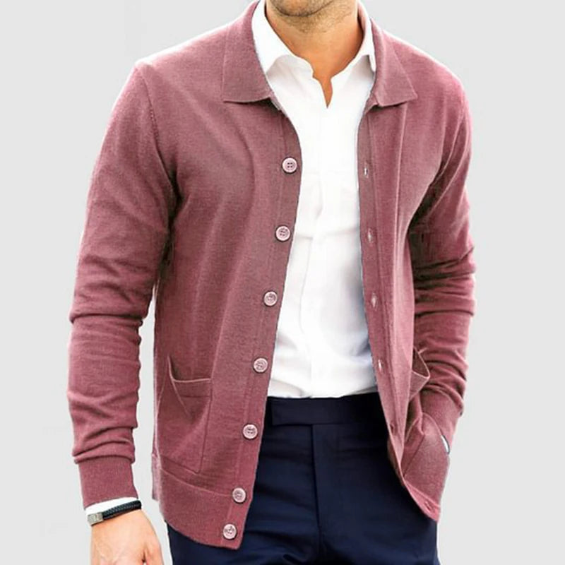 Spring Autumn Mens Casual Sweatercoats Stylish Solid Color Button-up Lapel Knit Cardigan Tops Men Fashion Slim Knitted Jackets