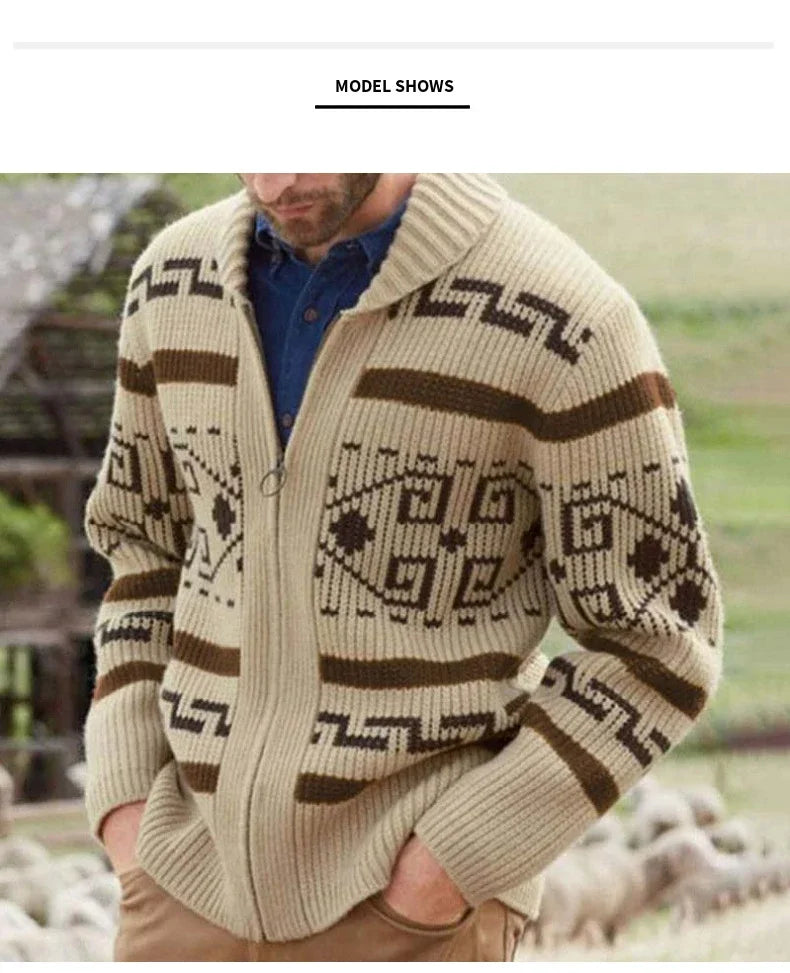 Winter Sweaters Cardigan Men Vintage Jacquard Kintted Jacket Knitwear Fashion Shawl Collar Zipper Casual Thick Cardigans Jersey