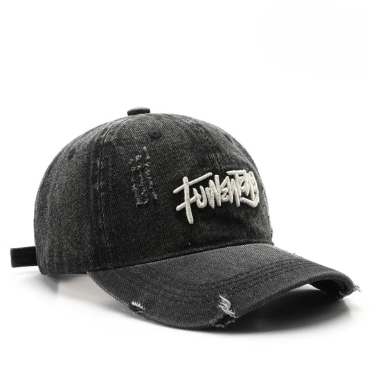 Japanese Retro Washed Denim Letter Embroidered Cap Outdoor Sports Mens Travel Sun Hat Baseball Cap Classic Versatile Comfortable