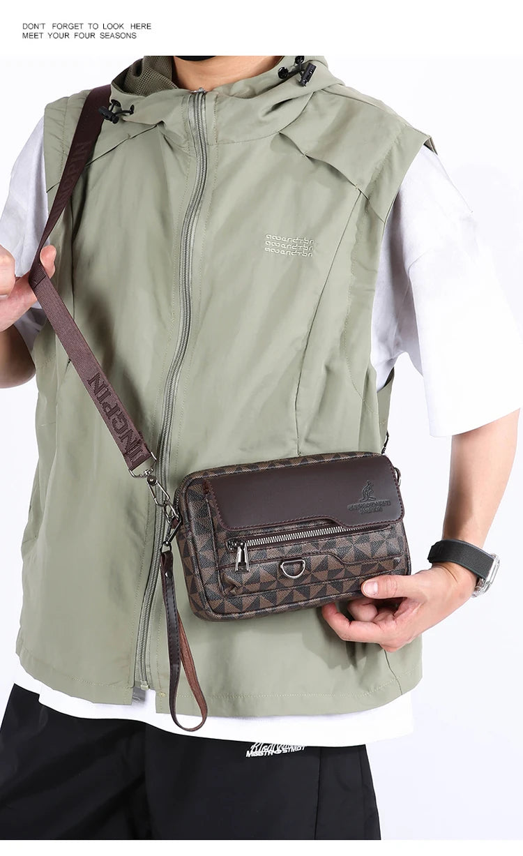 Business Men's Clutch Bags High Quality PU Leather Man's Small Shoulder Bag Multi-Functional Men Handbag Bag With Waist Strap