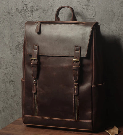NUKA Men's Genuine Leather Backpack Vintage Outdoors Travel Bag Luxury Crazy Horse Cowhide Schoolbag Mountaineering Backpack