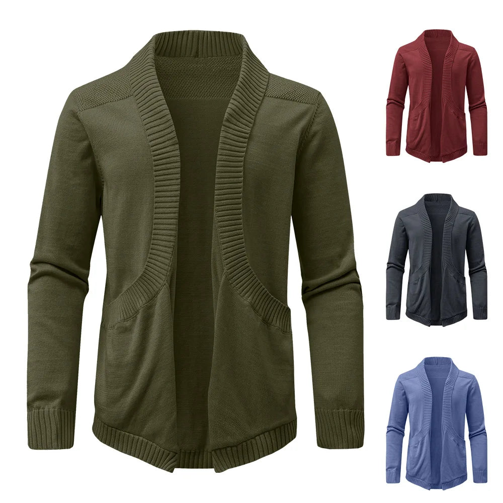 Men's Sweater Cardigan Spring Casual Classic V-neck Solid Color Cardigan Knit Soft Sweater Fashion Male Tops US Size