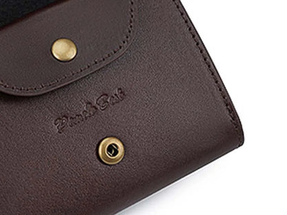 Pomelo Best Portable Men's Bifold Small Vintage Genuine Fine Grain Leather Wallet with Coin Compartment Press Stud Gift for Men