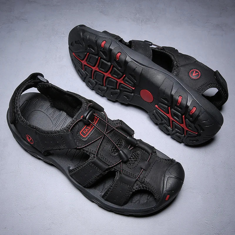 2026 New Men's Sandals Handmade Thick Bottom Rubber Breathable Casual Slip-On Beach Shoes Leather Upgraded Version