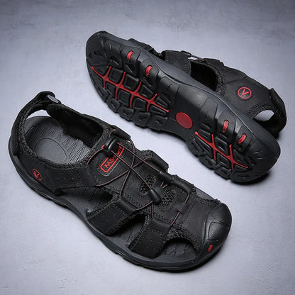 2026 New Men's Sandals Handmade Thick Bottom Rubber Breathable Casual Slip-On Beach Shoes Leather Upgraded Version