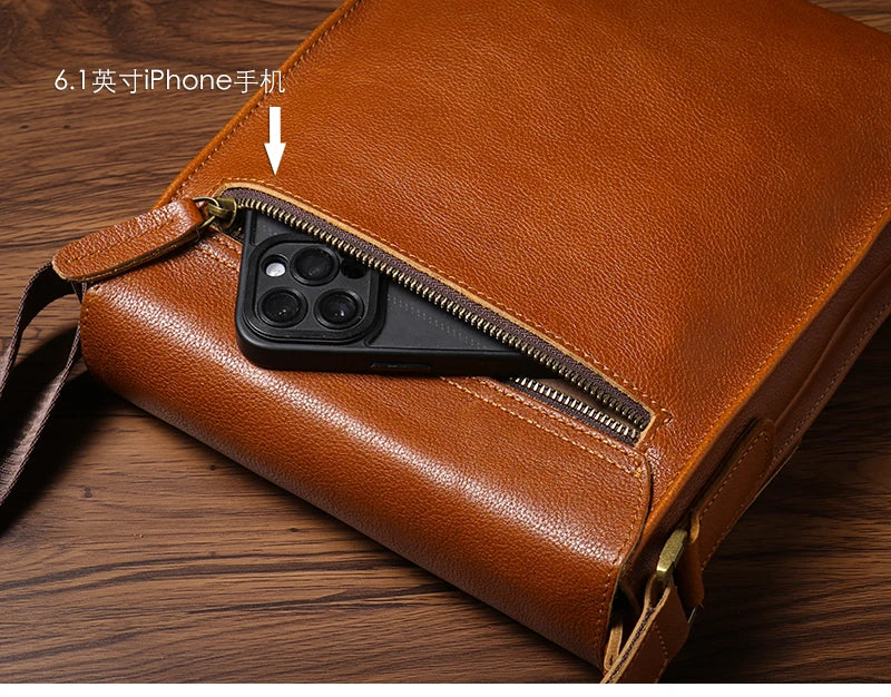 NUKA Men's Genuine Leather Shoulder Bag Retro Flap Crossbody Bags Casual Trend Satchel High Quality Luxury Cowhide Messenger Bag