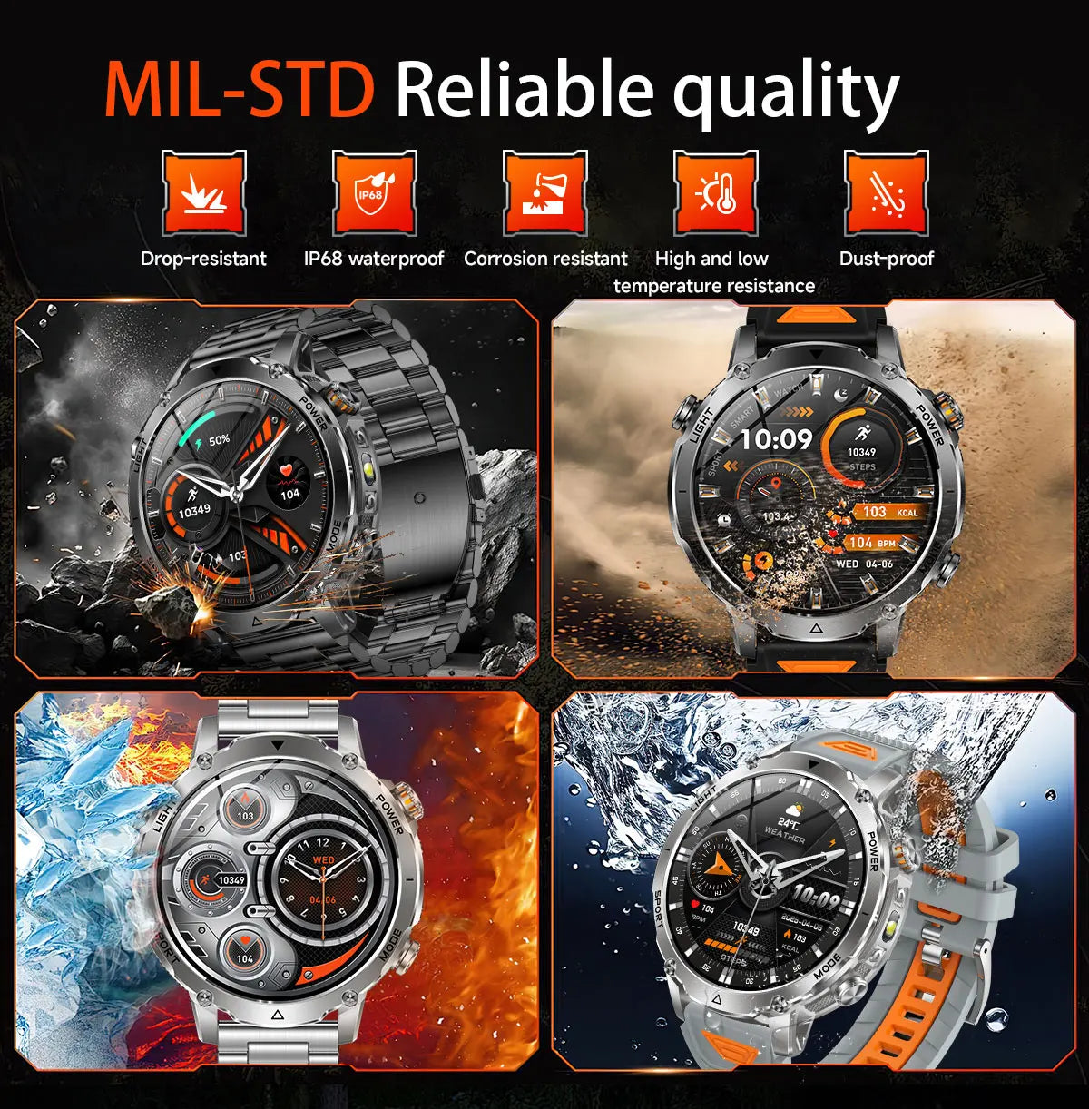 2026 New Military 1400mAh Battery Smart Watch Men Outdoor Flashlight 10ATM Waterproof Heart Rate Bluetooth Call Sports Bracelets