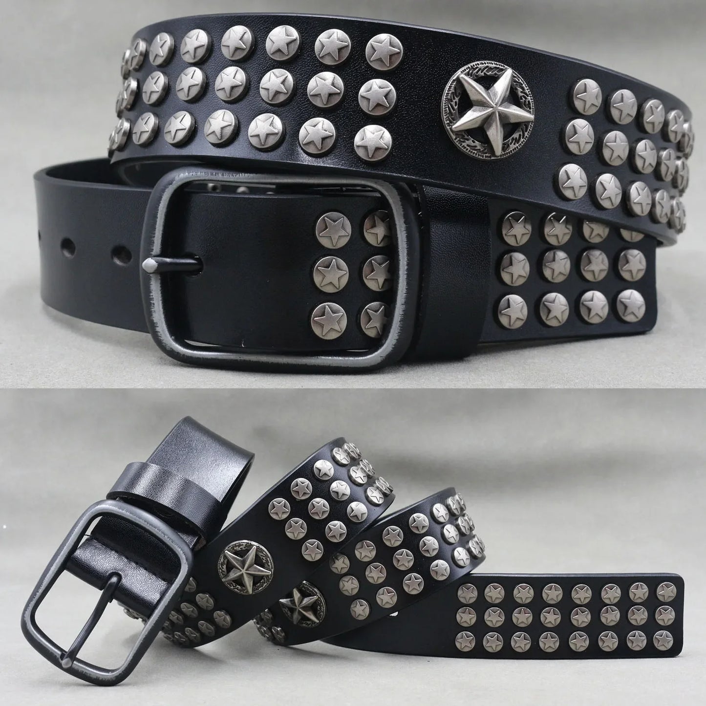 Designer Brand Belt Men Rivet Real Leather Pin Belt Male Black Rock Genuine Leather Cowhide Luxury Punk Belt Jeans