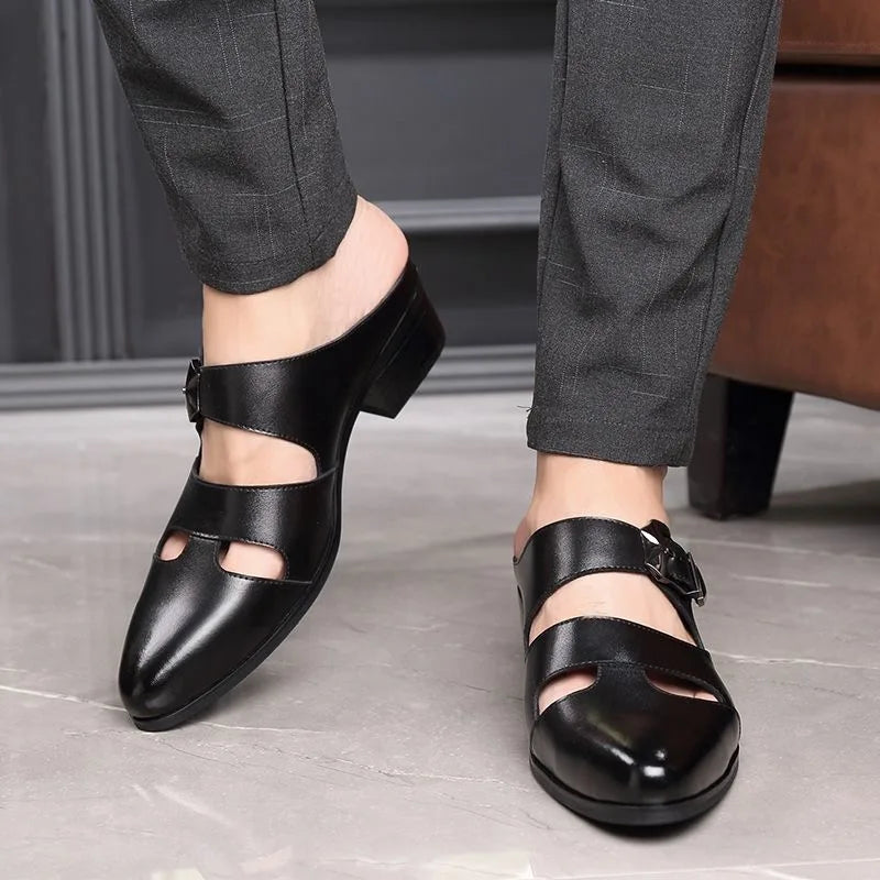 Men Half Slipper Shoes 5CM High Heels Slides Luxury Loafers Fashion Zapatillas Hombre Casual Shoes Sapato Social Masculino Mules
