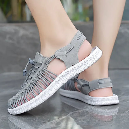 Summer Men Sandals Women Slippers Weaving Design Beach Sandals Breathable Casual Flat Sandals Outdoor Couples Sandals Size 48