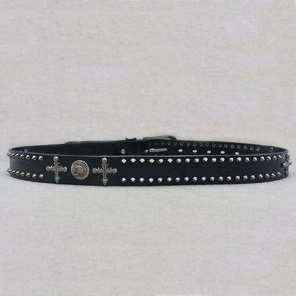 Metal Rivet Cowboy Belt Genuine Leather Cowskin Men Belt Punk Rivet Jeans Belts For Men Ceinture Homme Cinturones Hombre