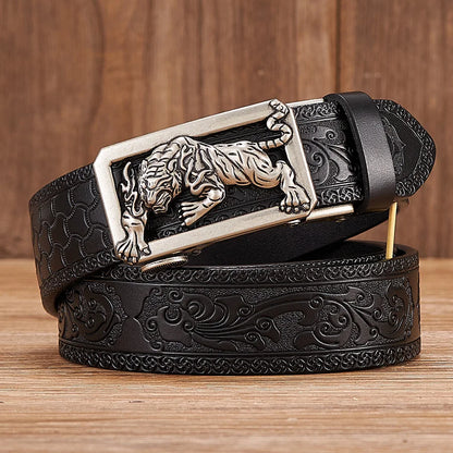3.5cm Fashion Embossing Retro Male Belts for Men Business Split Leather Belt Dragon Pattern Automatic Buckle Strap