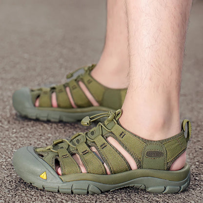 Outdoor Summer Men Sandals Leather Mens Casual Shoes Non-Slip Male Beach Shoes Anti-collision Toe Roman Flats Flip-flops 38-48