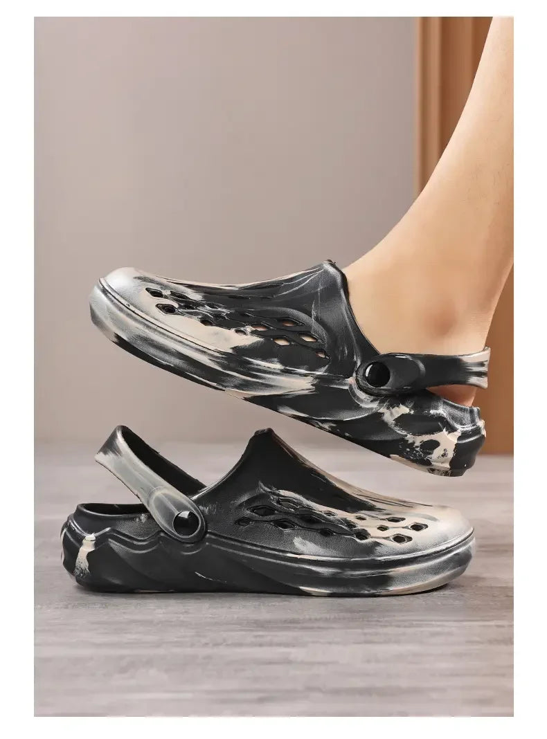 Outdoor Men's Summer Sandals Breathable EVA camouflage Slip-On Casual Shoes round Toe Flat Heel Color Block Pattern