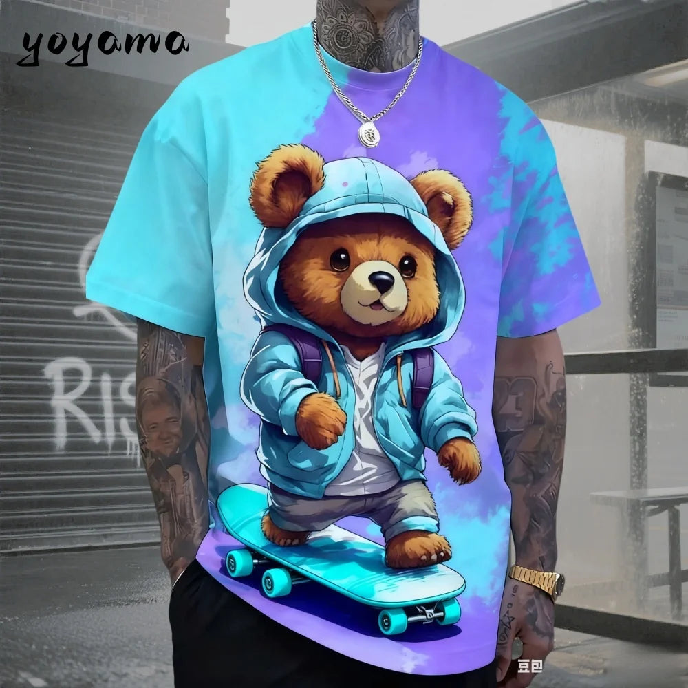Men's T-Shirts Hip Hop Bear Pattern 3D Print Men's Clothing Summer New Streetwear Oversized Unisex T-Shirt Harajuku Men Clothes